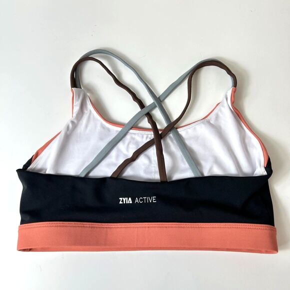 Zyia Active Light N Tight Orange Black Colorblock Strappy Sports Bra Size M - Picture 4 of 11